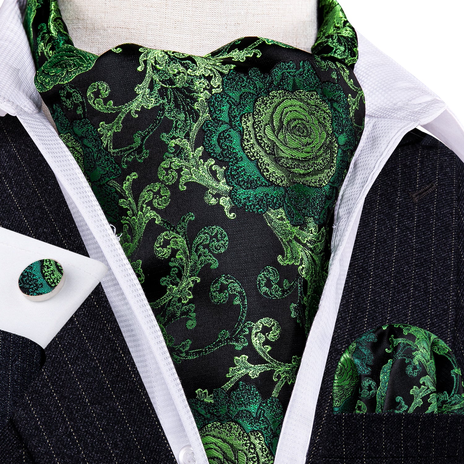 mens green silk ascot