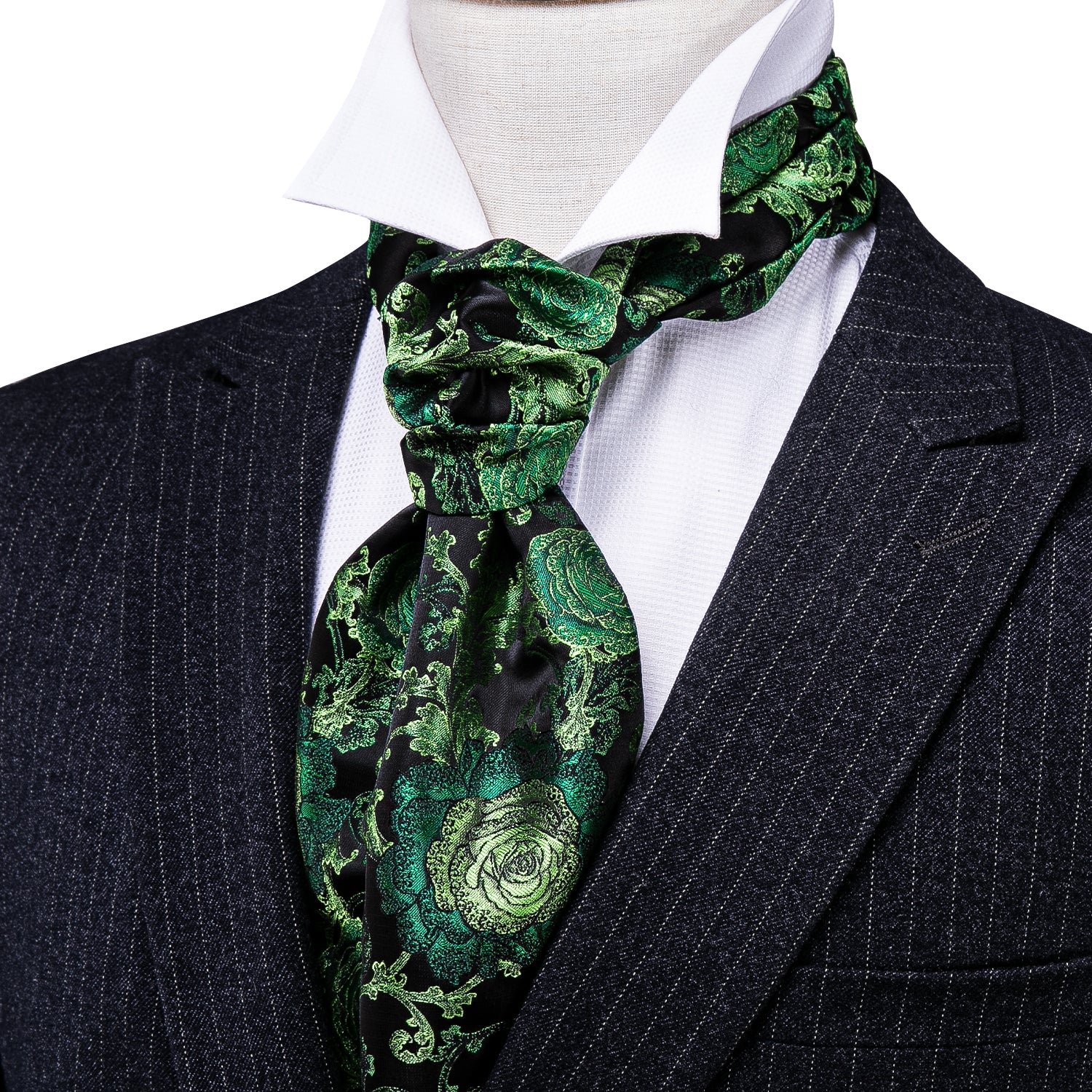Green Black Floral Ascot Handkerchief Cufflinks