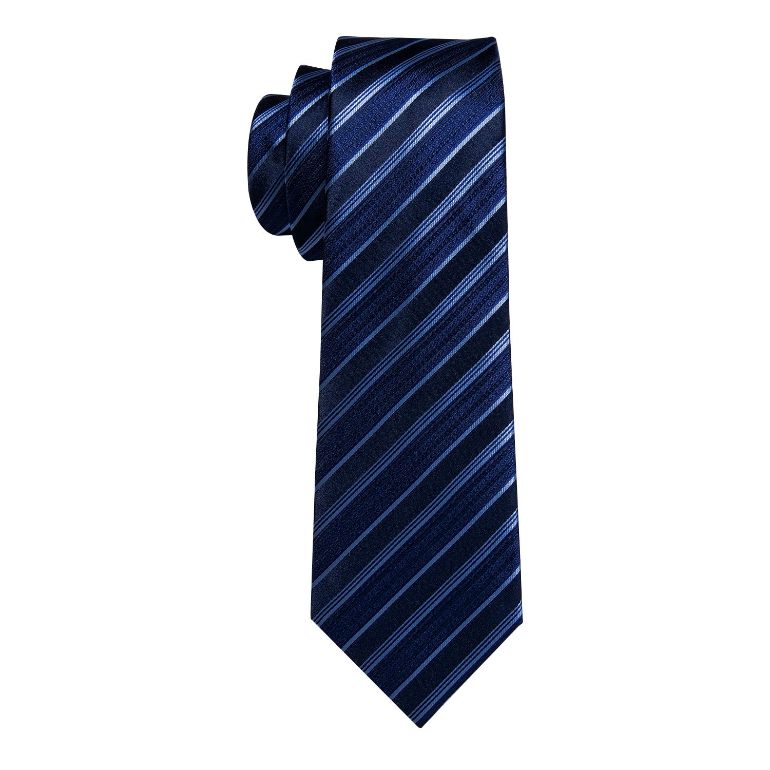 Deep Blue Striped Silk Men's Tie Pocket Square Cufflinks Set