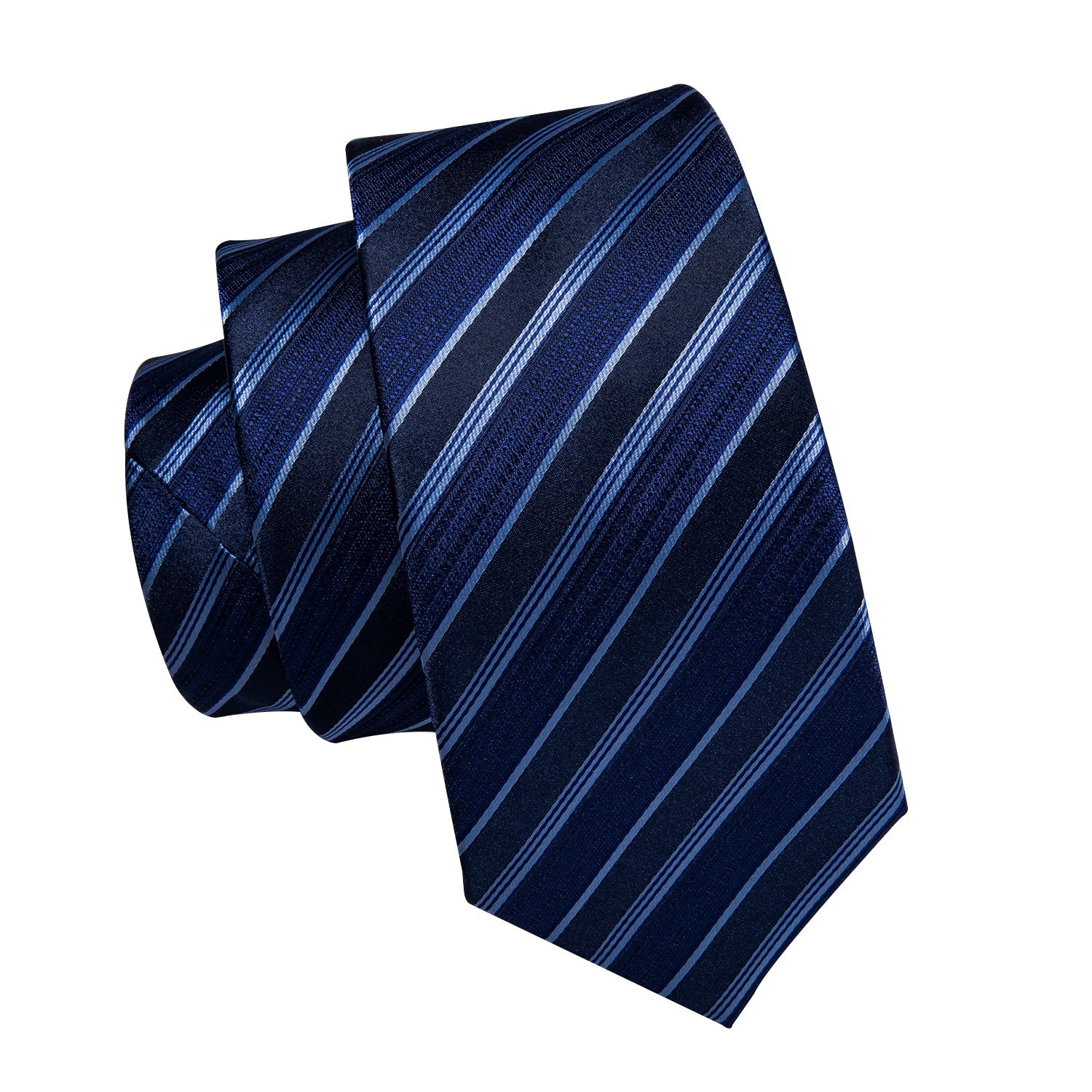 Deep Blue Striped Silk Men Tie Pocket Square Cufflinks Set