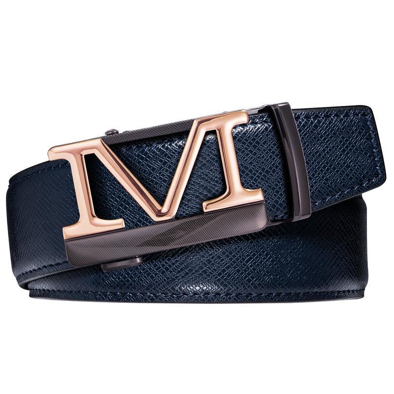 New Black Genuine Leather Belt with Letter M Automatic Buckle
