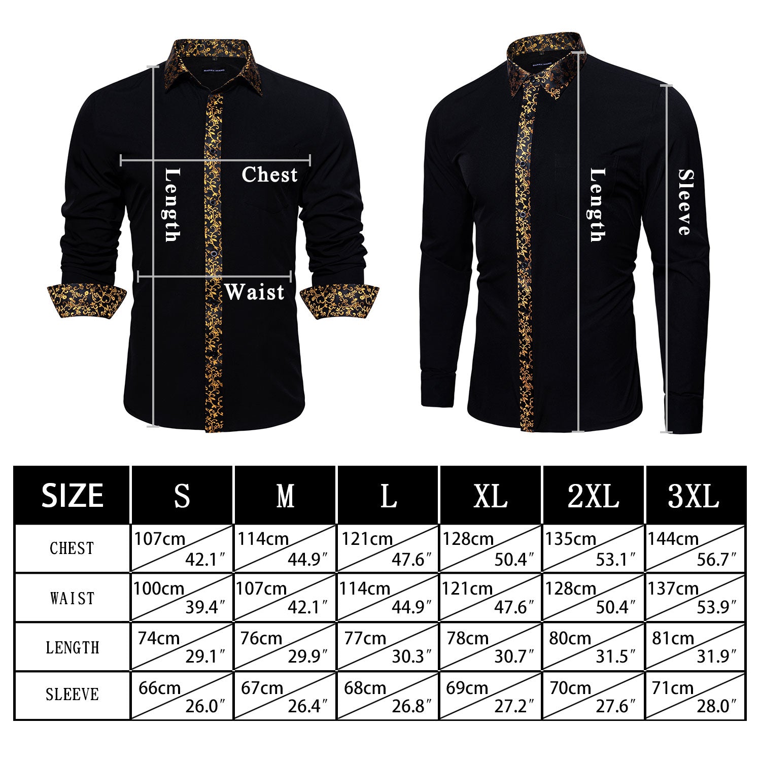 blue and black shirt size chart