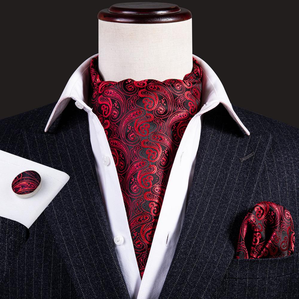 Red Paisley Ascot Handkerchief Cufflinks