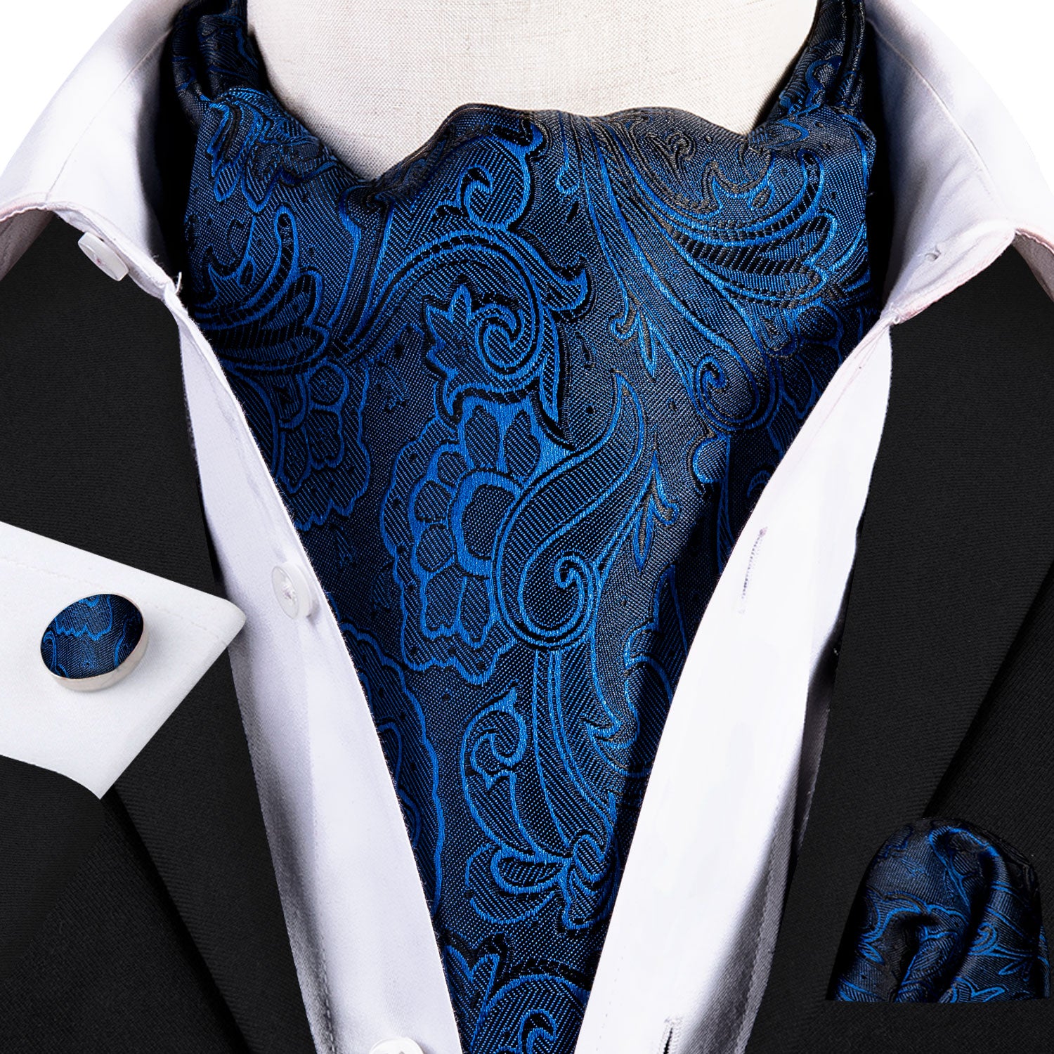 Blue Floral Ascot Handkerchief Cufflinks