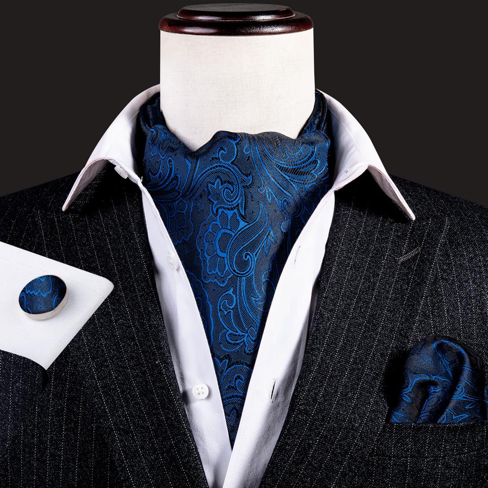 Blue Floral Ascot Handkerchief Cufflinks