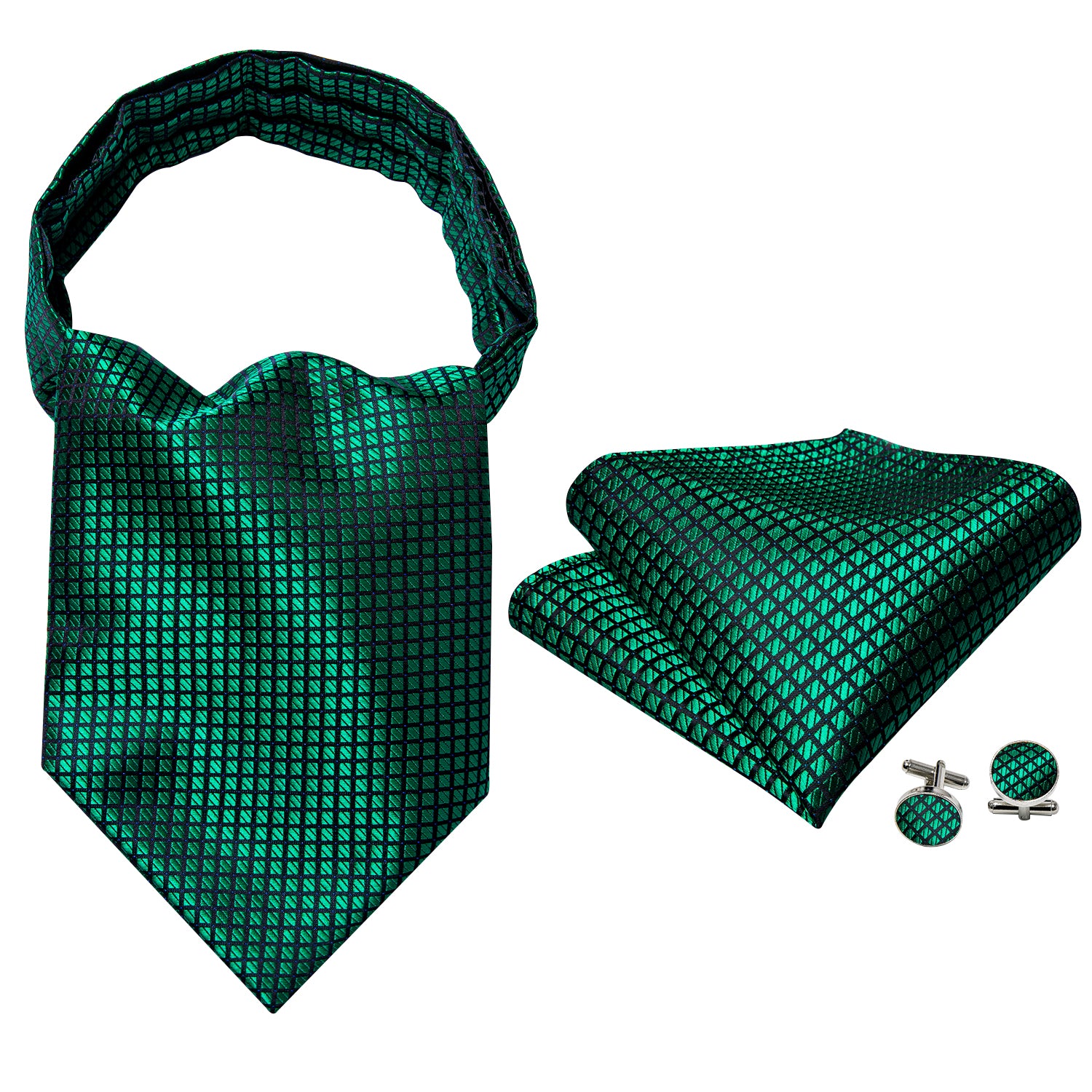 Green Plaid  Ascot Handkerchief Cufflinks