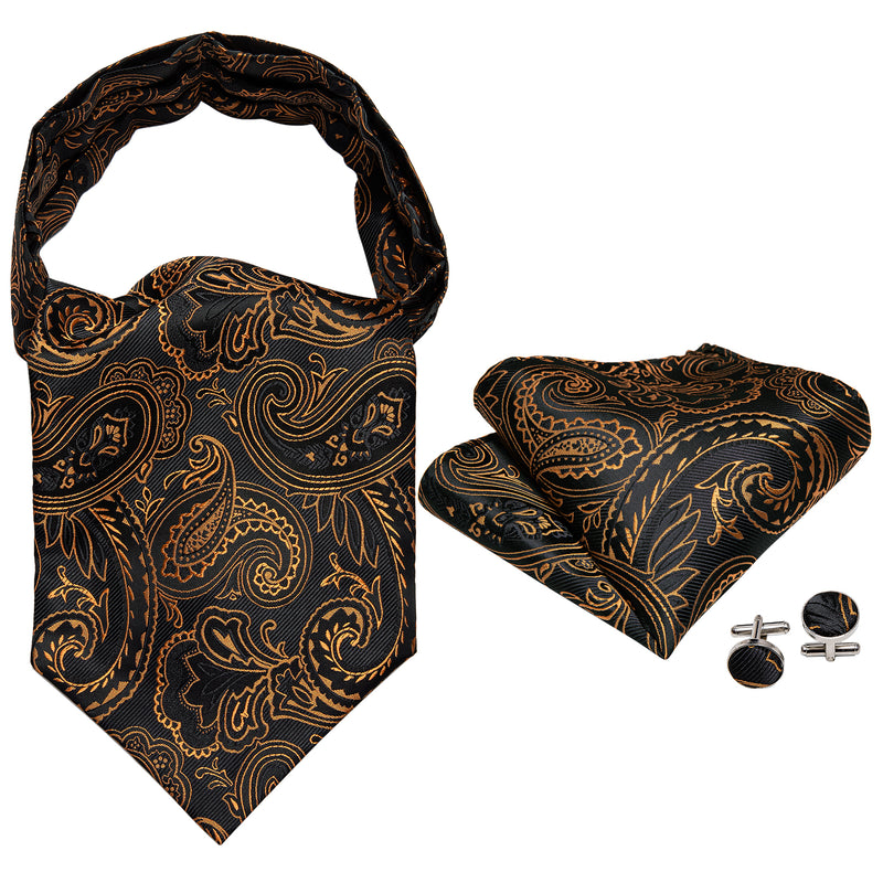 Black Golden Paisley Ascot Handkerchief Cufflinks – BarryWang