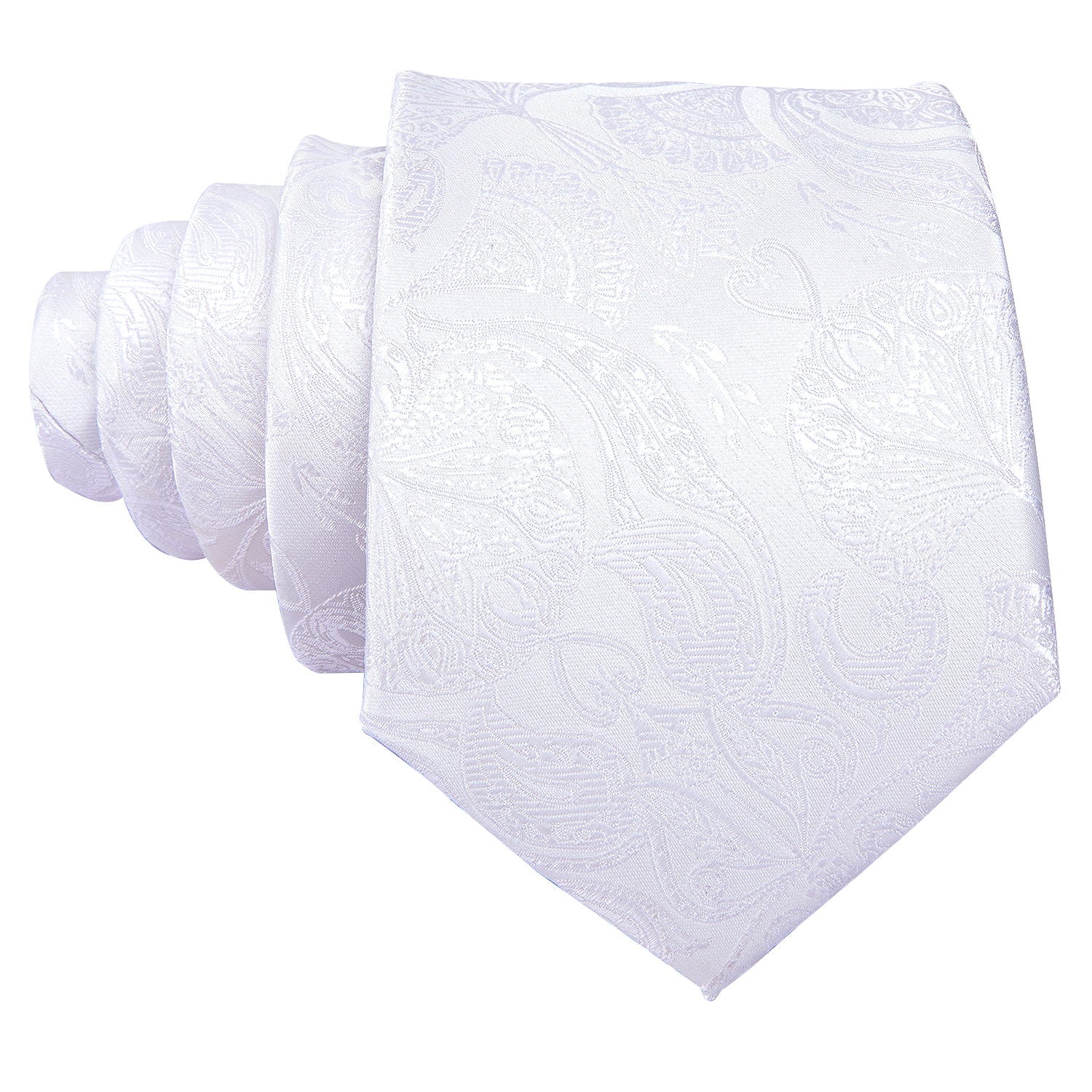 Pure White Paisley Silk Tie Pocket Square Cufflinks Set