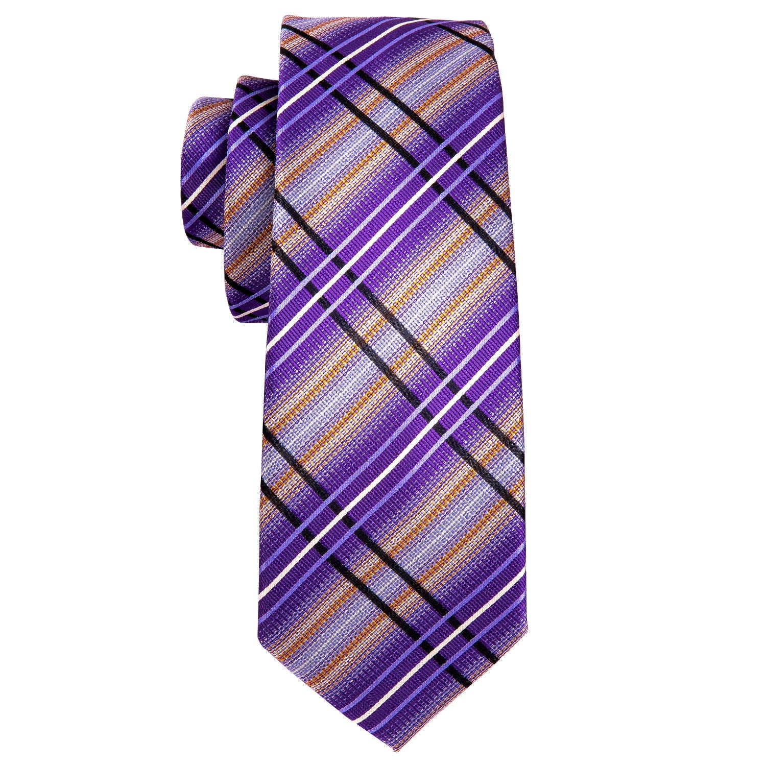 Purple Beige Striped Silk Men's Tie Pocket Square Cufflinks Set