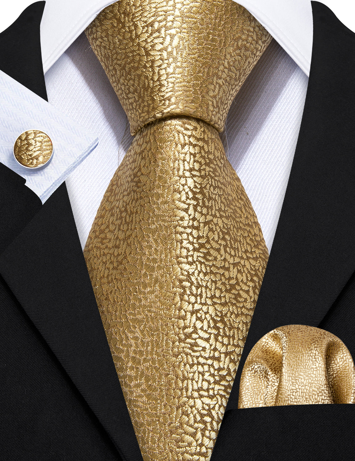 Champagne Golden Solid Tie Pocket Square Cufflinks Set