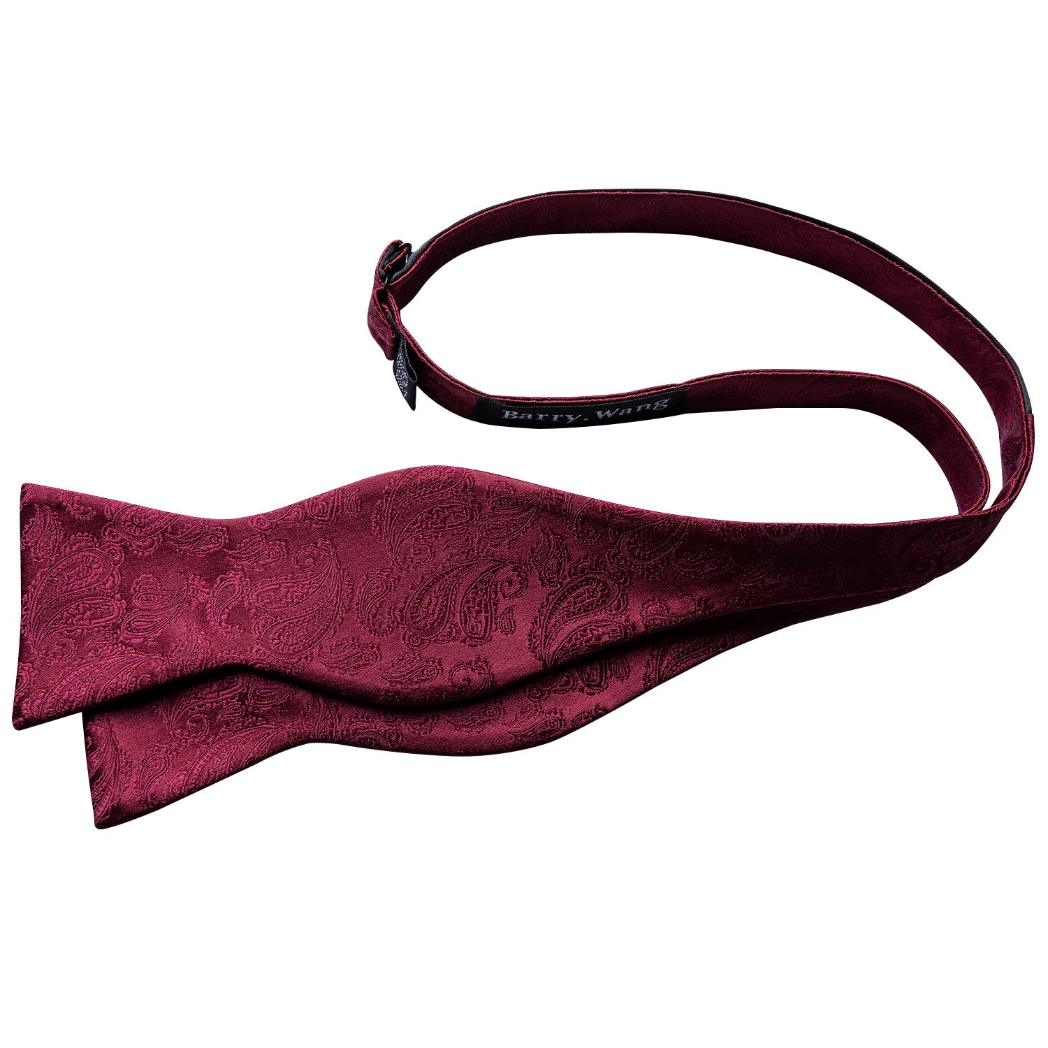 Barry.wang Red Tie Paisley Silk Self-Tie Bow Tie Hanky Cufflinks Set for Men Wedding