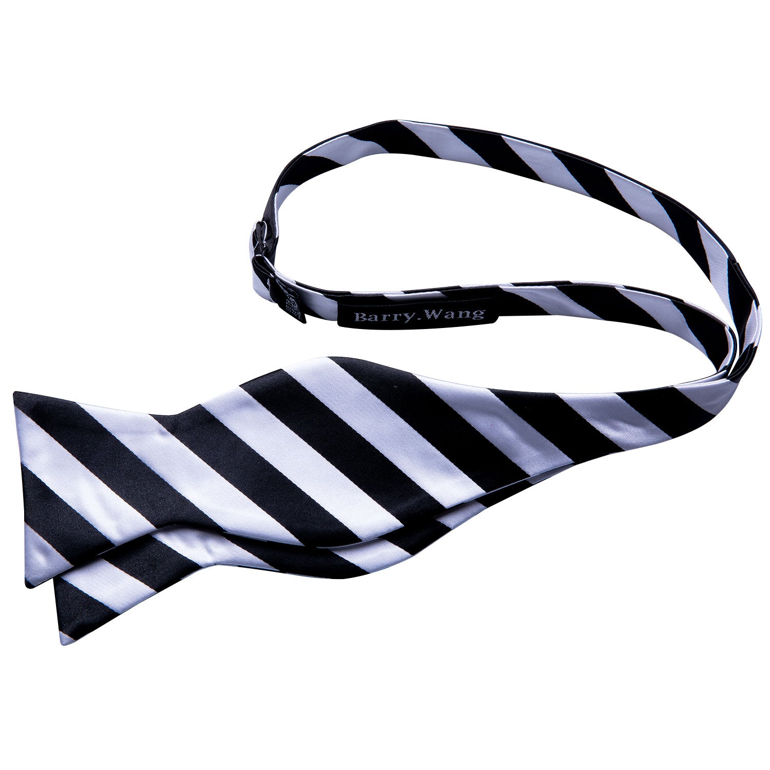 Black White Stripe Self Tie Bow Tie Hanky Cufflinks Set