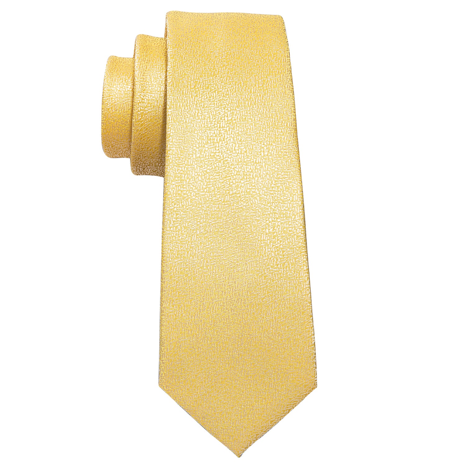 Golden Solid Silk Men's Tie Pocket Square Cufflinks Set
