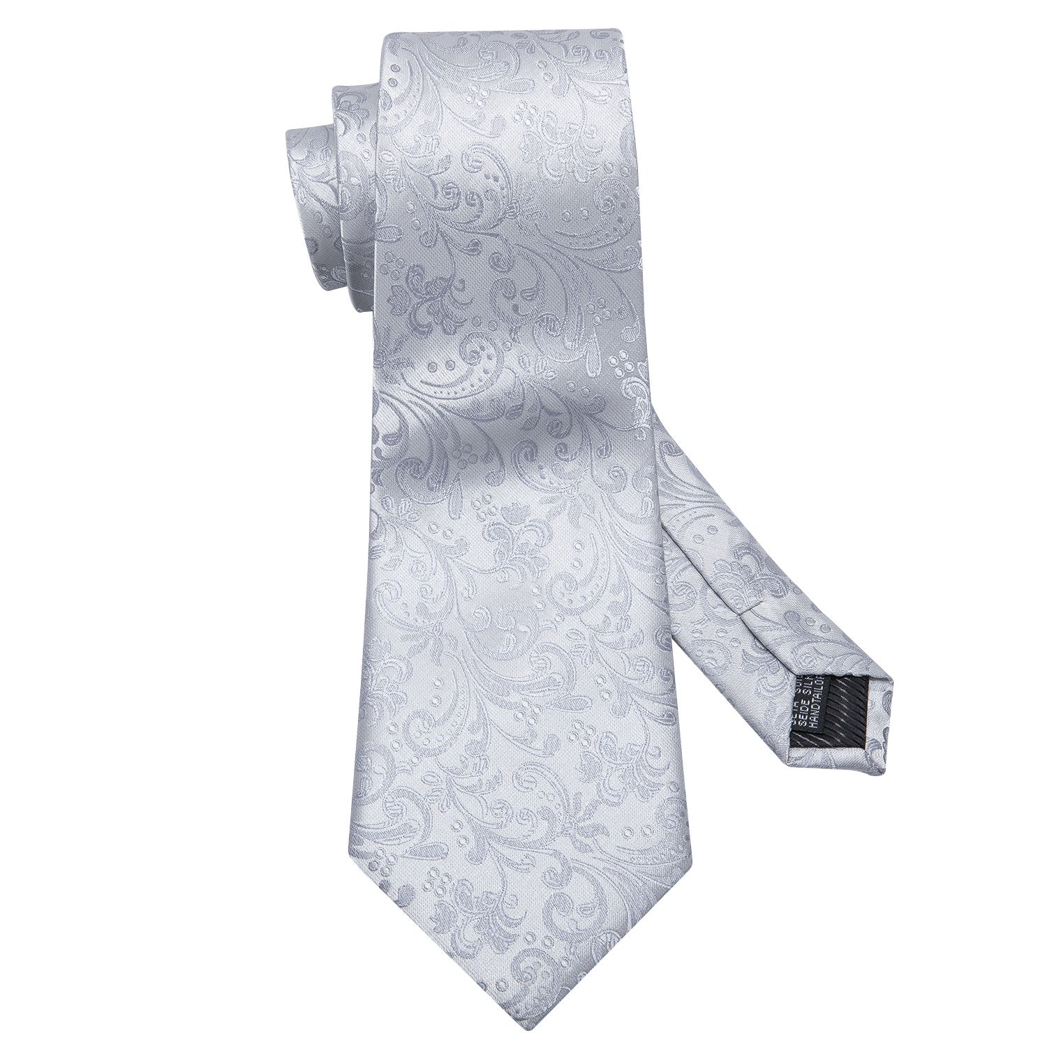 Sliver Floral Tie Pocket Square Cufflinks Set