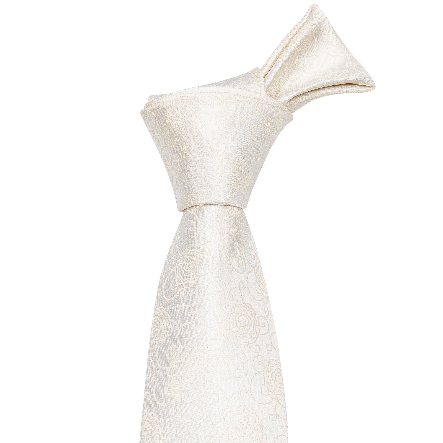Barry.wang Champagne Tie Beige Floral Silk Tie Pocket Square Cufflinks Set