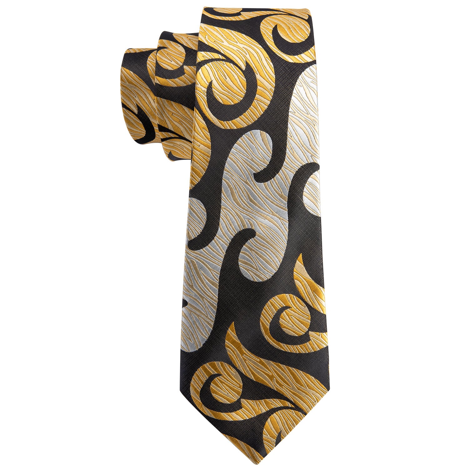 Black Yellow Novelty Silk Tie Hanky Cufflinks Set for Men