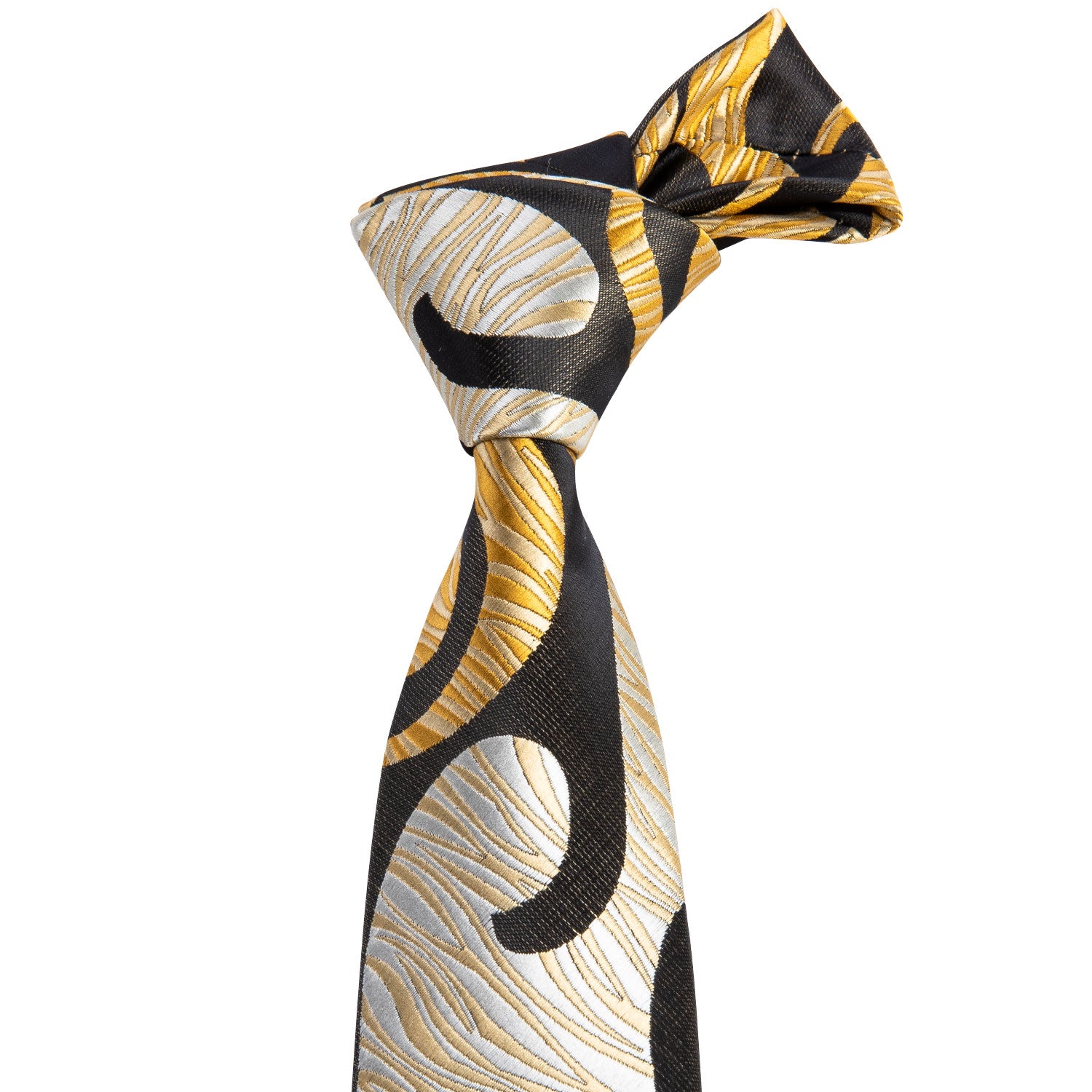 Black Yellow Novelty Silk Tie Hanky Cufflinks Set for Men