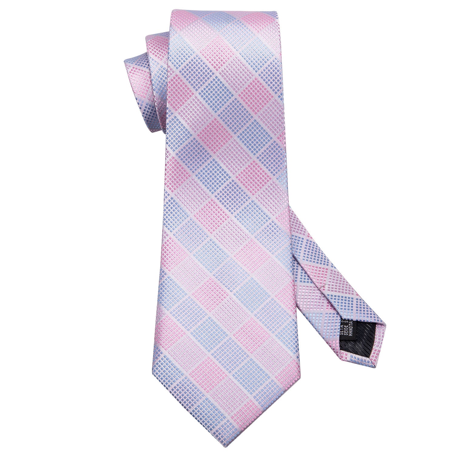 Sky-blue Pink Plaid Men's Tie Set Tie Pocket Square Cufflinks Set