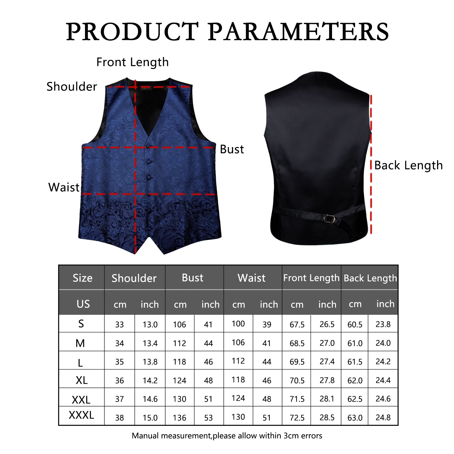 mens navy blue vest size chart