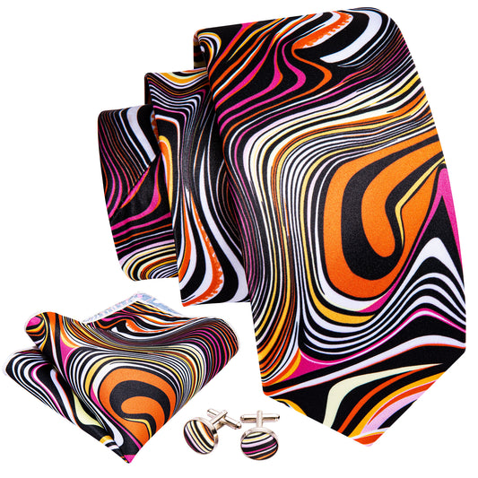 Balck suit blazer with white lines orange novelty men's necktie  pocket square cufflinks 