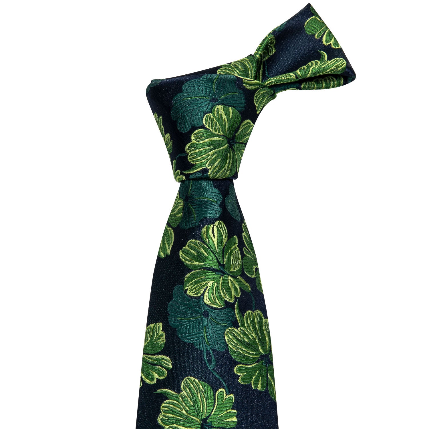 Barry Wang Green Tie Jacquard Floral Silk Tie Handkerchief Cufflinks Set for Men