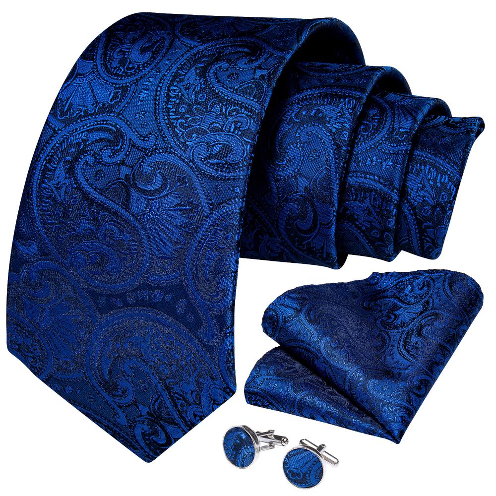 Fanstastic Blue Paisley Tie Pocket Square Cufflinks Set