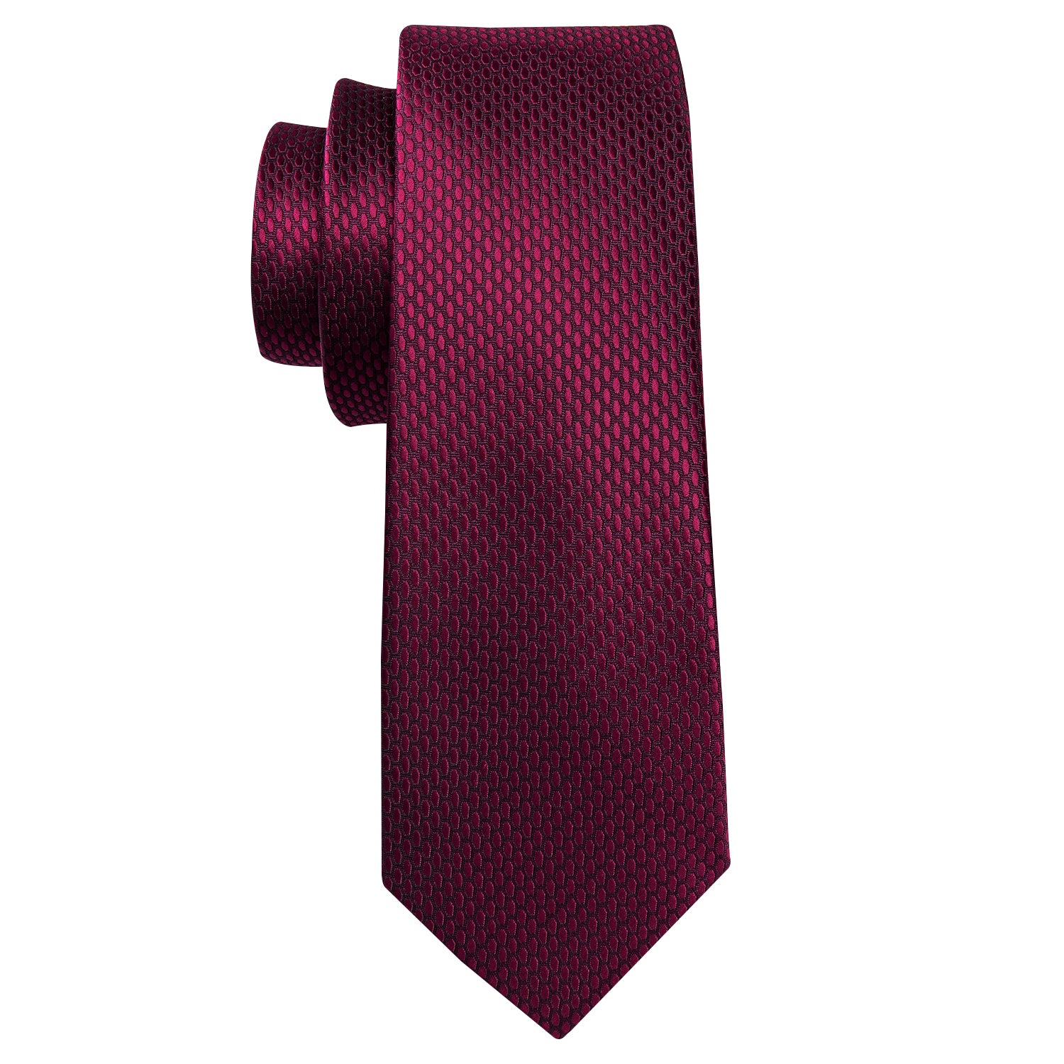 Barry.wang Red Tie  Navy-Blue Geometric Polka Dot Tie Pocket Square Cufflinks Set