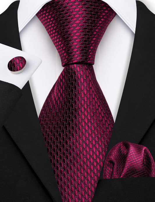 Barry. Wang Red Tie Navy-Blue Geometric Polka Dot Tie Pocket Square Cufflinks Set