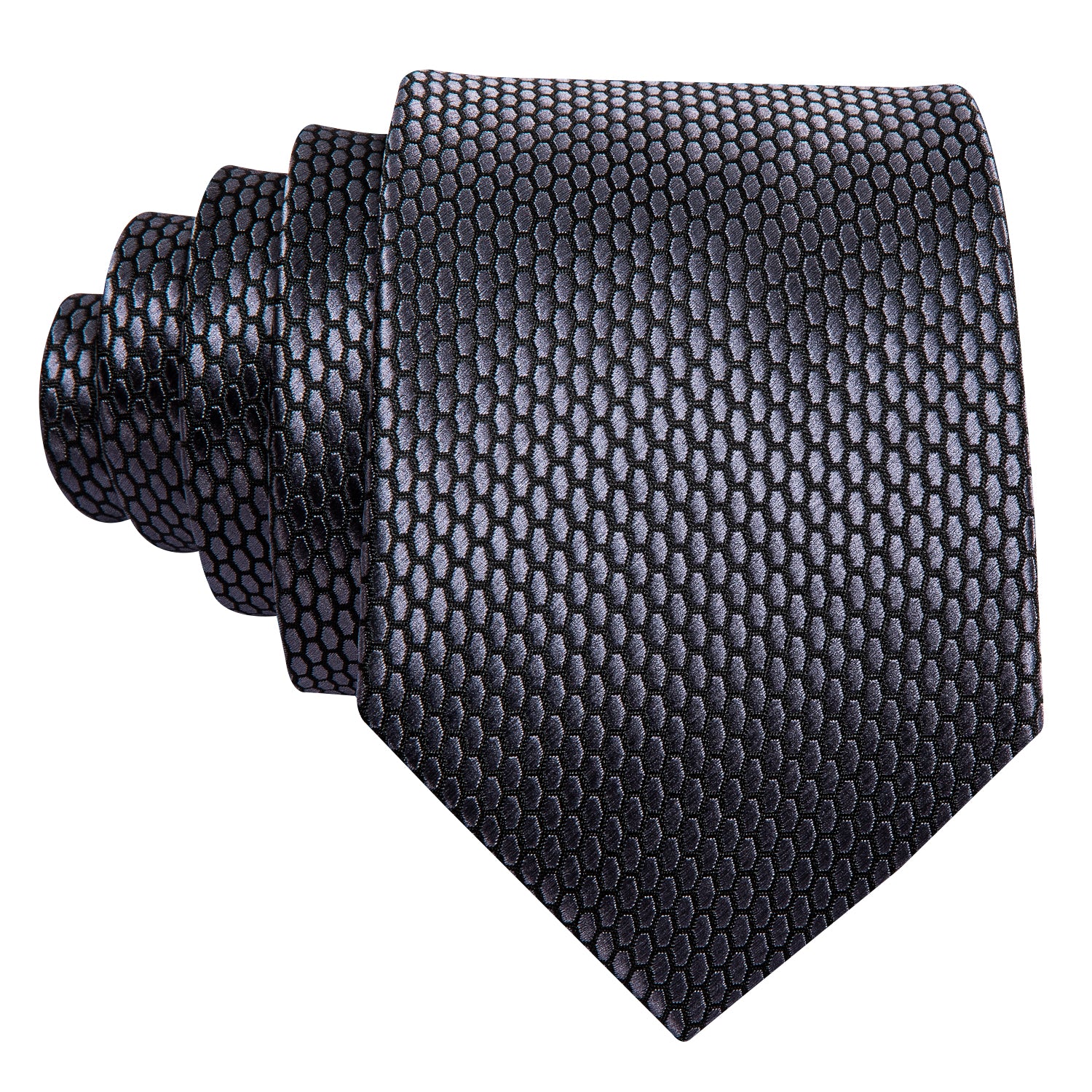 Dark Grey Necktie Geometric Tie Pocket Square Cufflinks Set