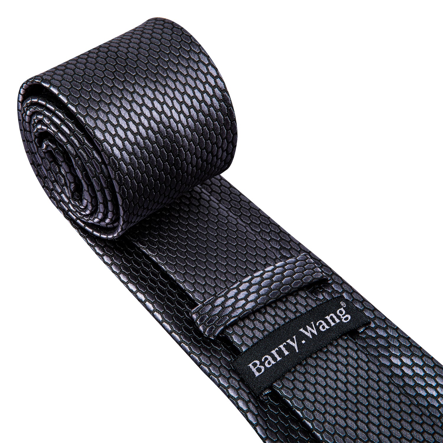 Dark Grey Necktie Geometric Tie Pocket Square Cufflinks Set