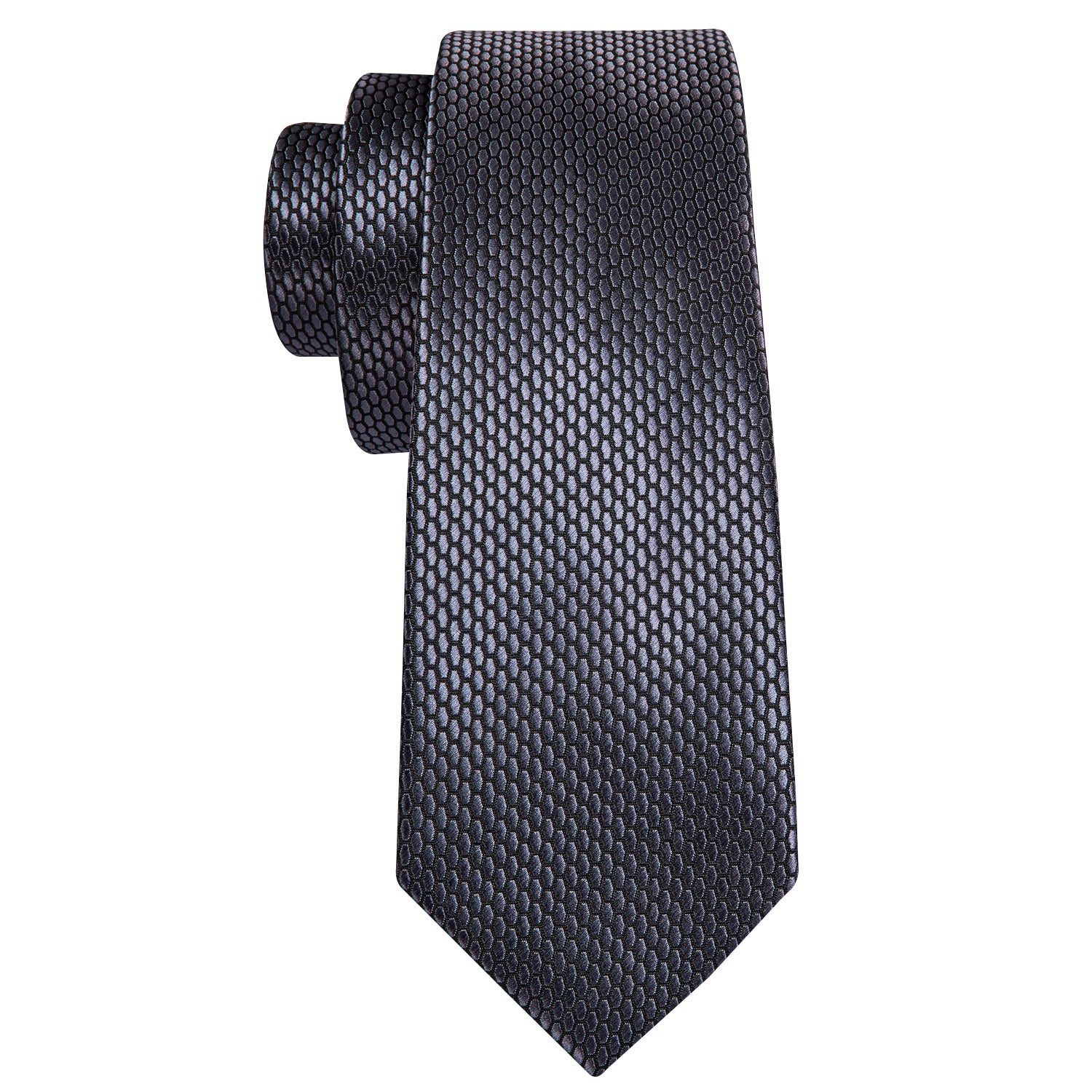 Dark Grey Necktie Geometric Tie Pocket Square Cufflinks Set