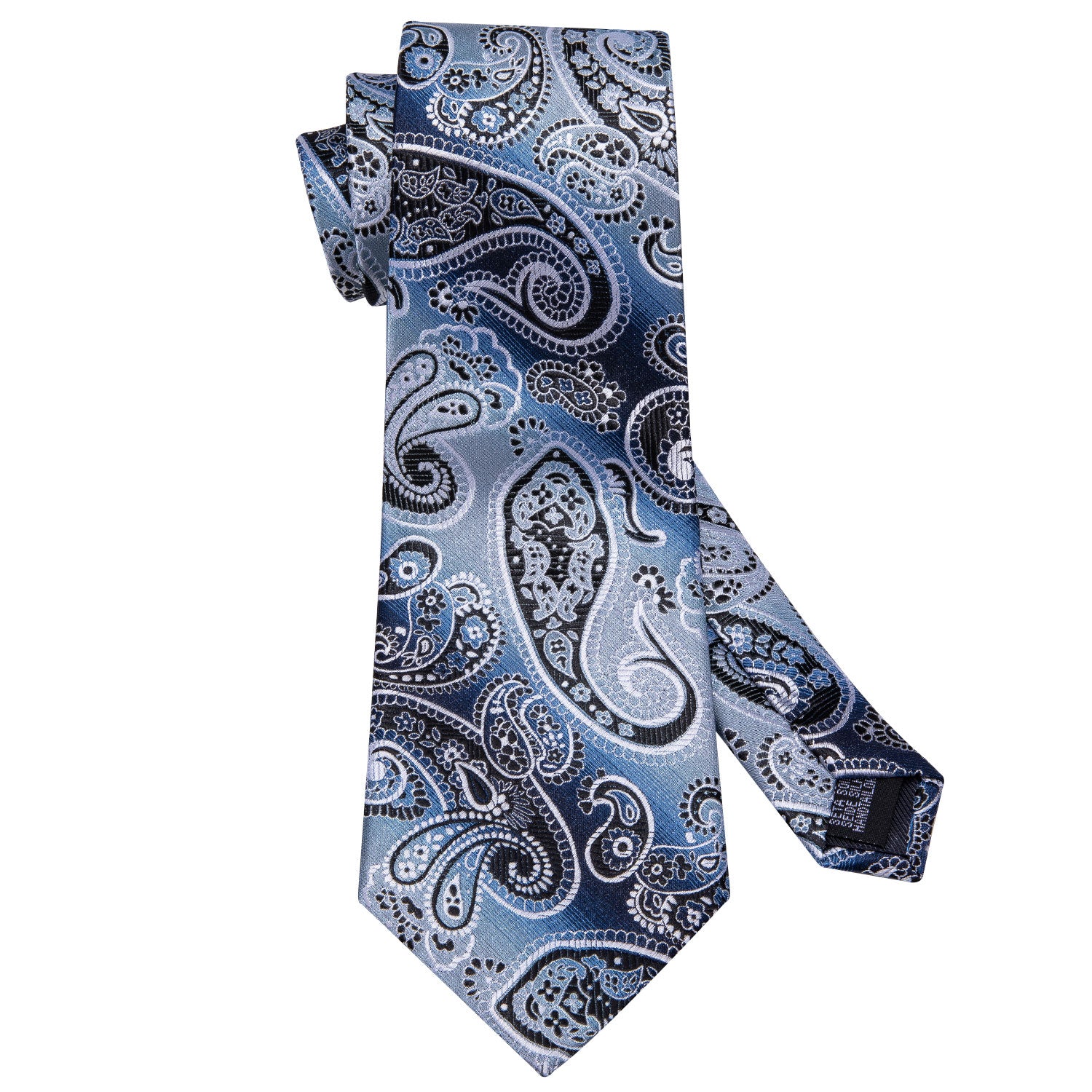  Necktie Blue Black Paisley Tie Pocket Square Cufflinks Set