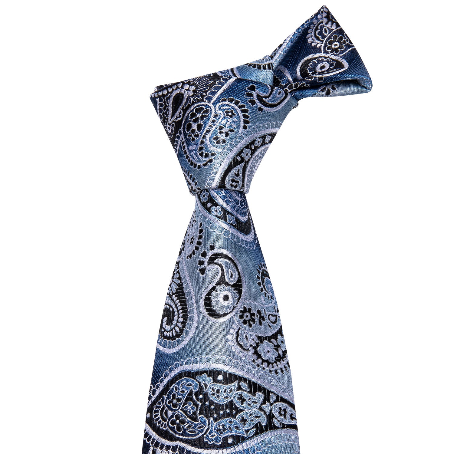  Necktie Blue Black Paisley Tie Pocket Square Cufflinks Set
