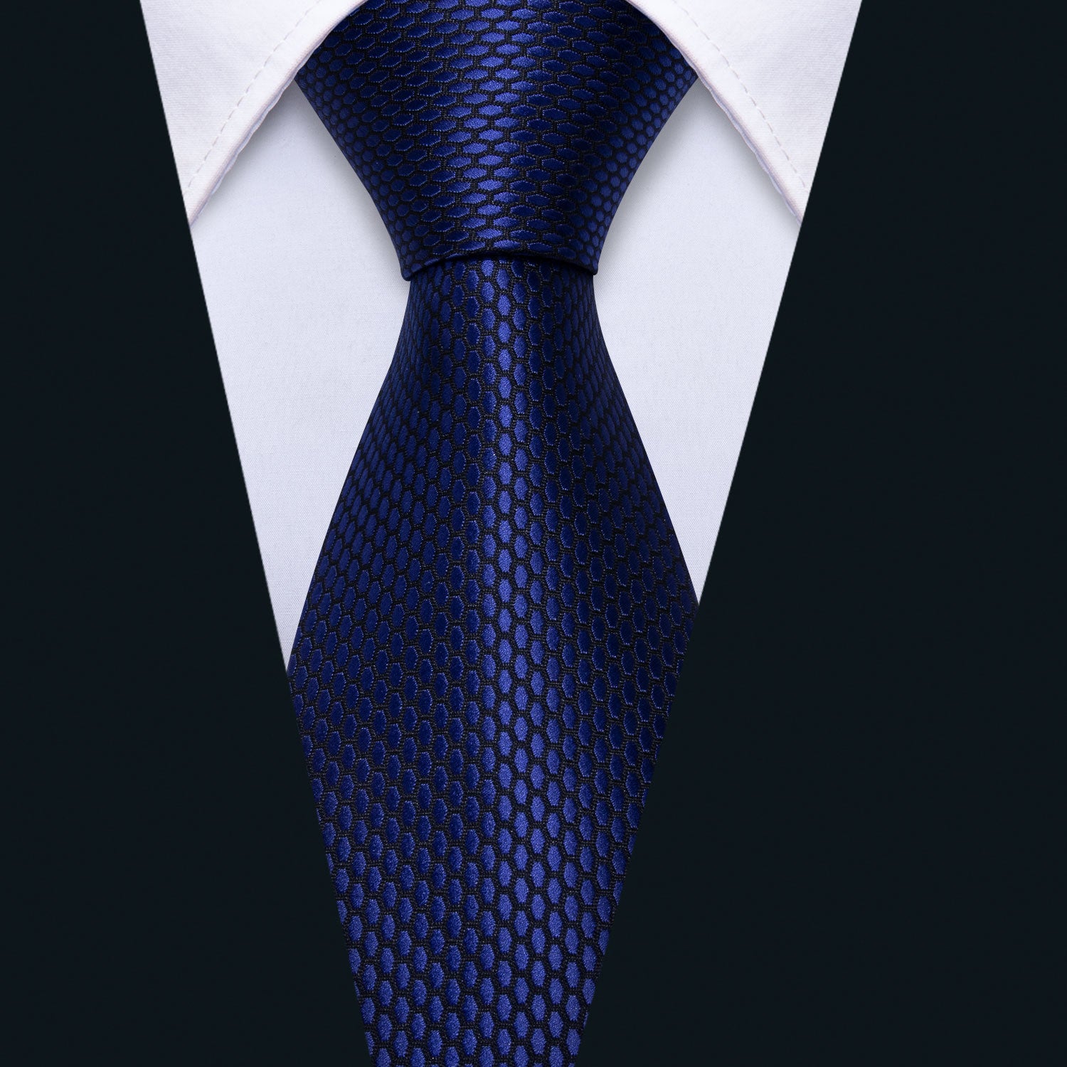 Navy Blue Geometric Tie Hanky Cufflinks Set