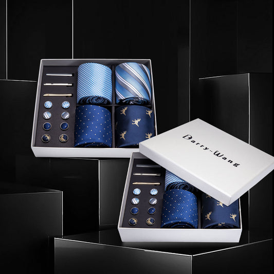 Barry. Wang 4pcs Men's  Silk Tie Business Wedding Suit Tie Hanky Cufflinks Gift Box Set