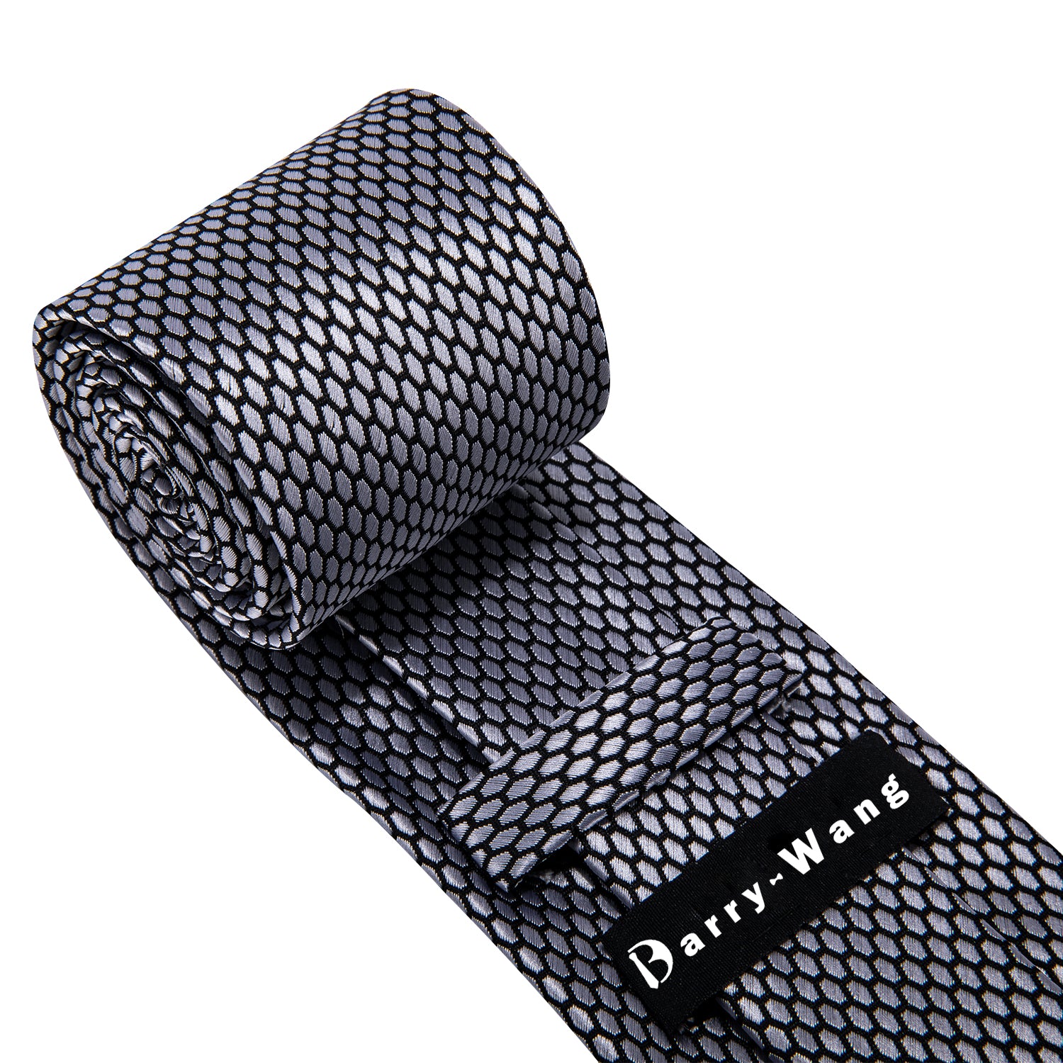 Barry.wang Grey Tie Geometric Plaid Men's Tie Pocket Square Cufflinks Set