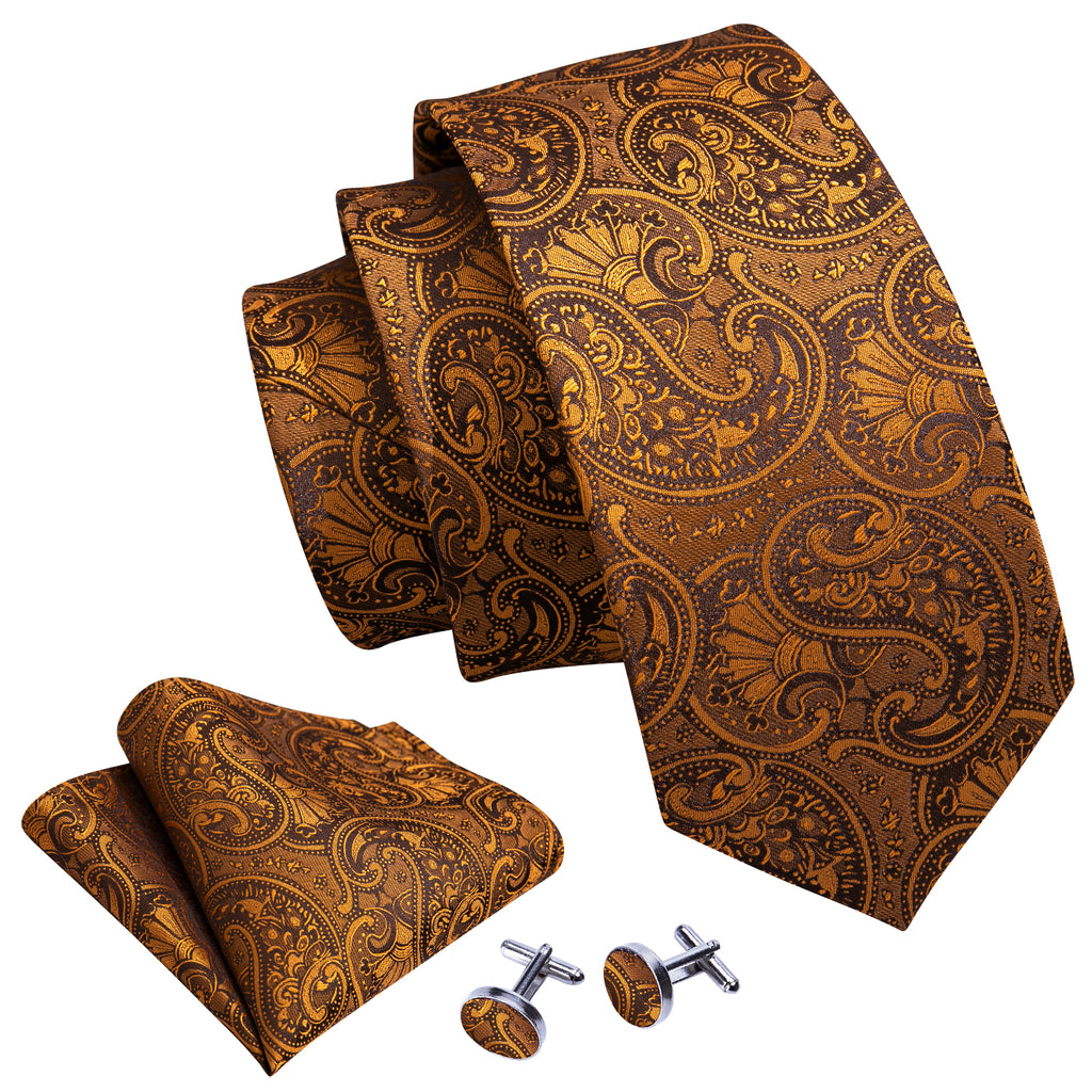 Royal Yellow Floral Tie Pocket Square Cufflinks Set