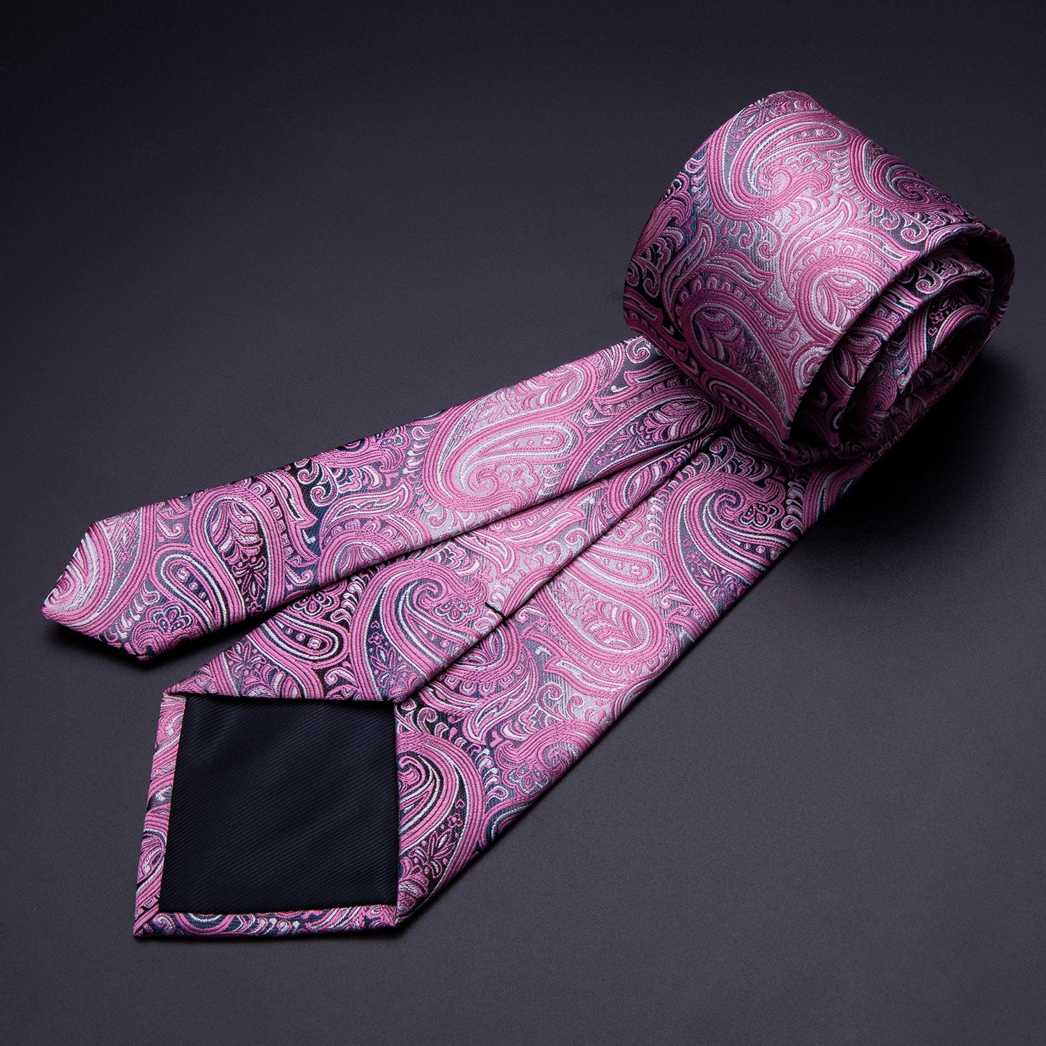  Men's Necktie Pink Paisley Tie Pocket Square Cufflinks Set