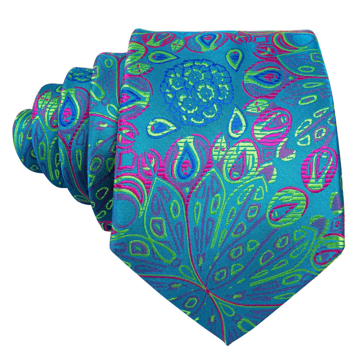 Barry.wang Blue Tie Green Floral Tie Pocket Square Cufflinks Set