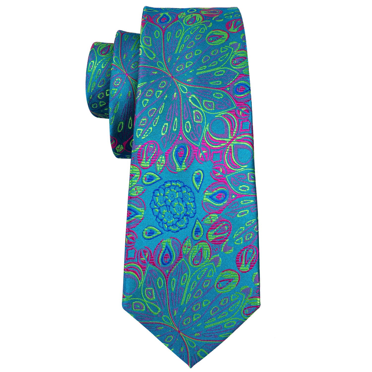 Barry Wang Blue Tie Green Floral Tie Pocket Square Cufflinks Set