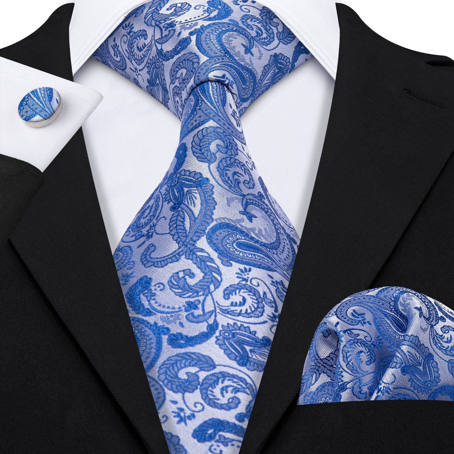 Essential Blue Paisley Tie Pocket Square Cufflinks Set
