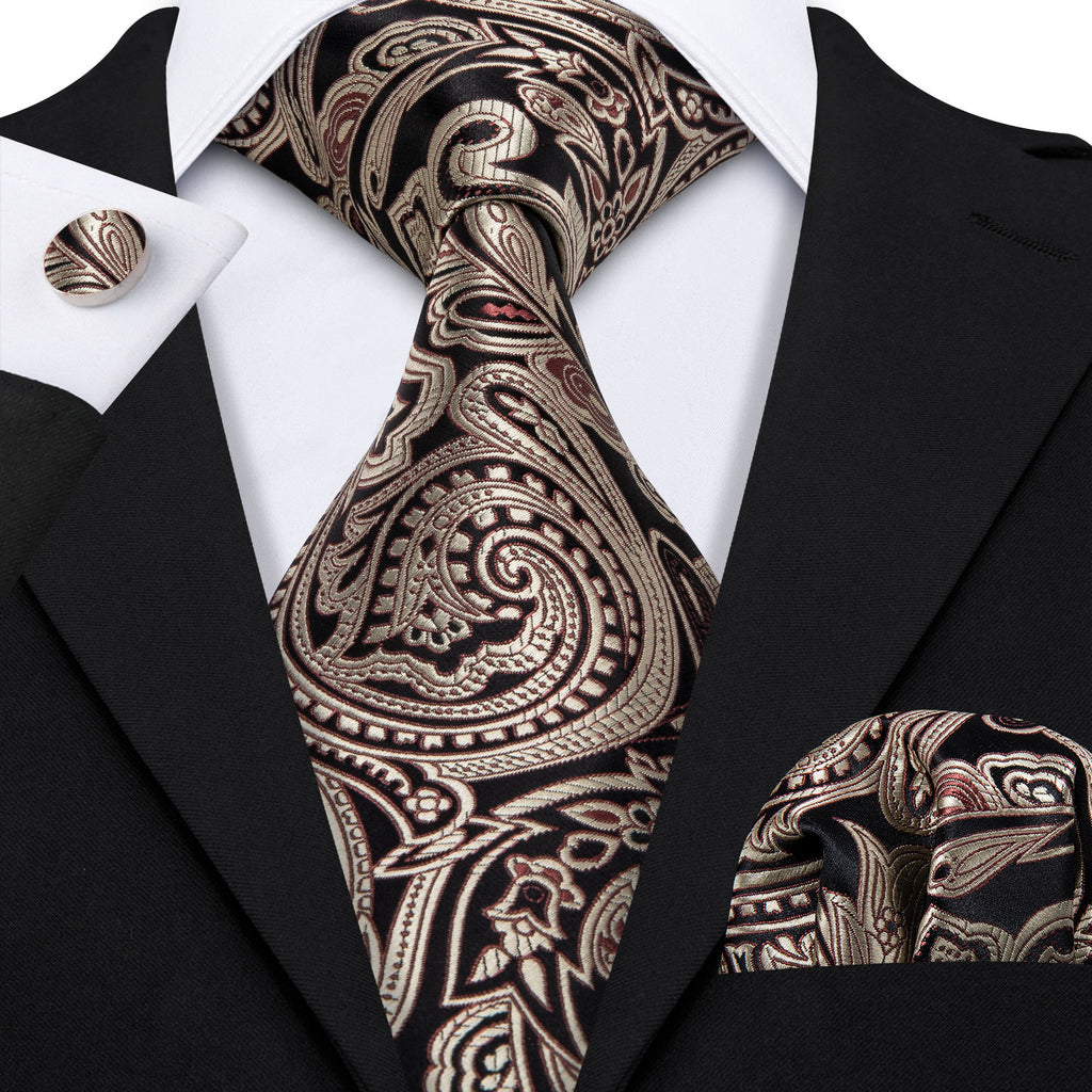 Aazon.co: Barry.Wang Ens Cravat Tie Black Gold Silk Ascot Paisley