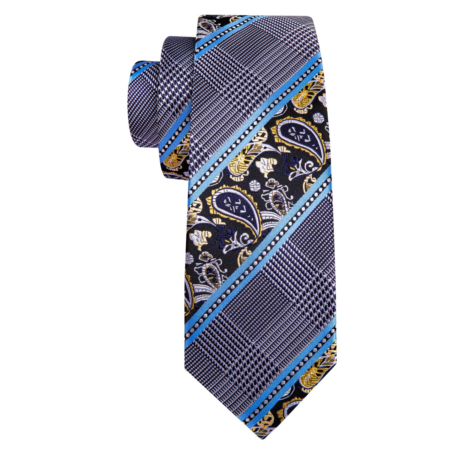 Barry. Wang Paisley Tie Black Blue Necktie Pocket Square Cufflinks Set