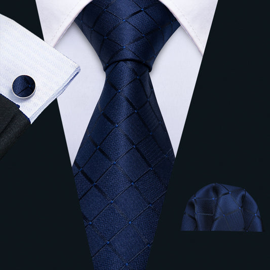 blaack suit with blue checkered necktie for men 