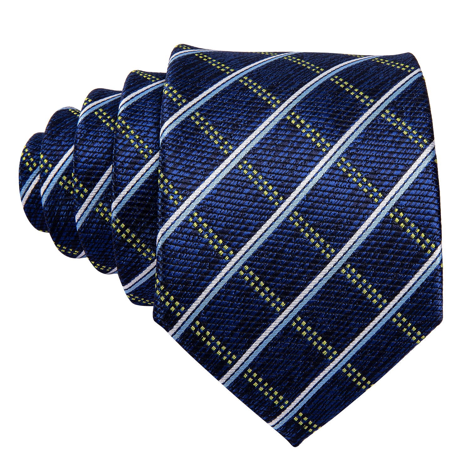 Royal Blue Plaid Tie Pocket Square Cufflinks Set
