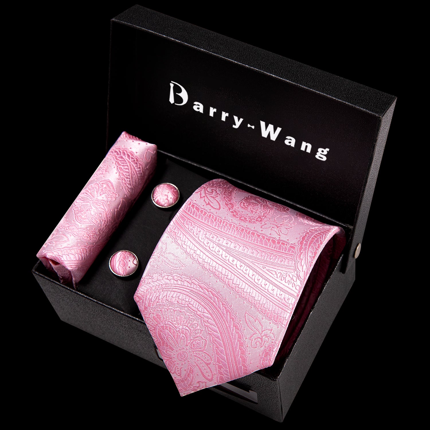 Pink Paisley Tie Hanky Cufflinks Gift Box Set