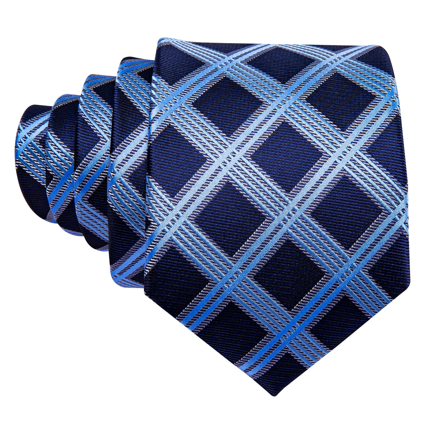 Dark Blue Tie Sky Blue Checkered Tie Hanky Cufflinks Set