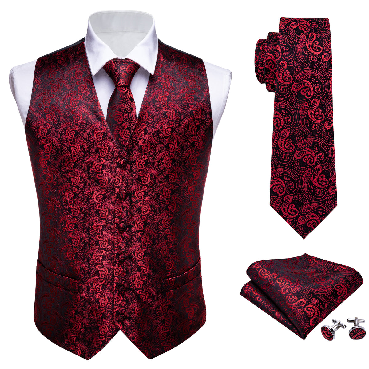 red vest suit black suit with red vest