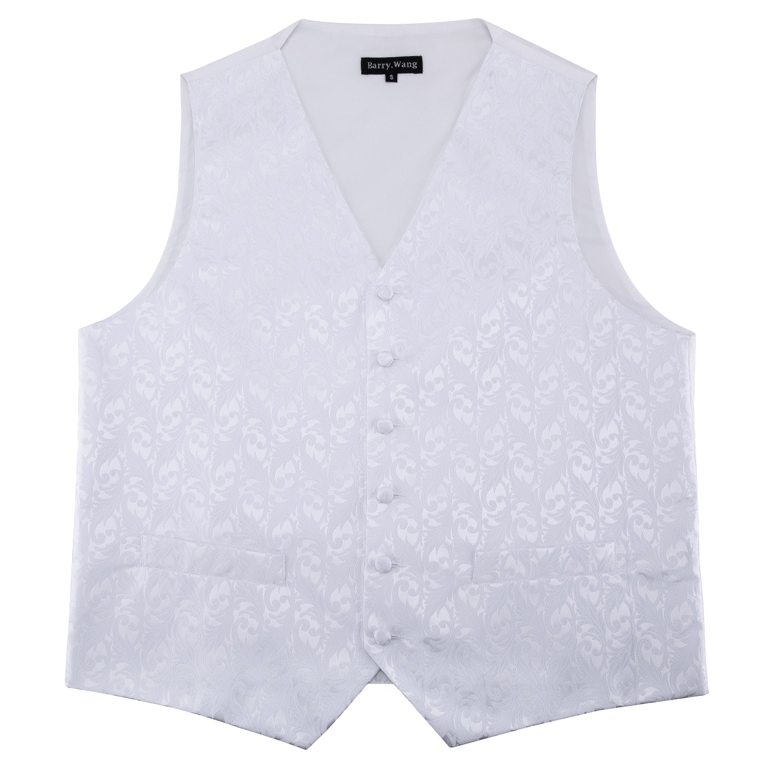 Men's  White Silk Vest Necktie Pocket square Cufflinks