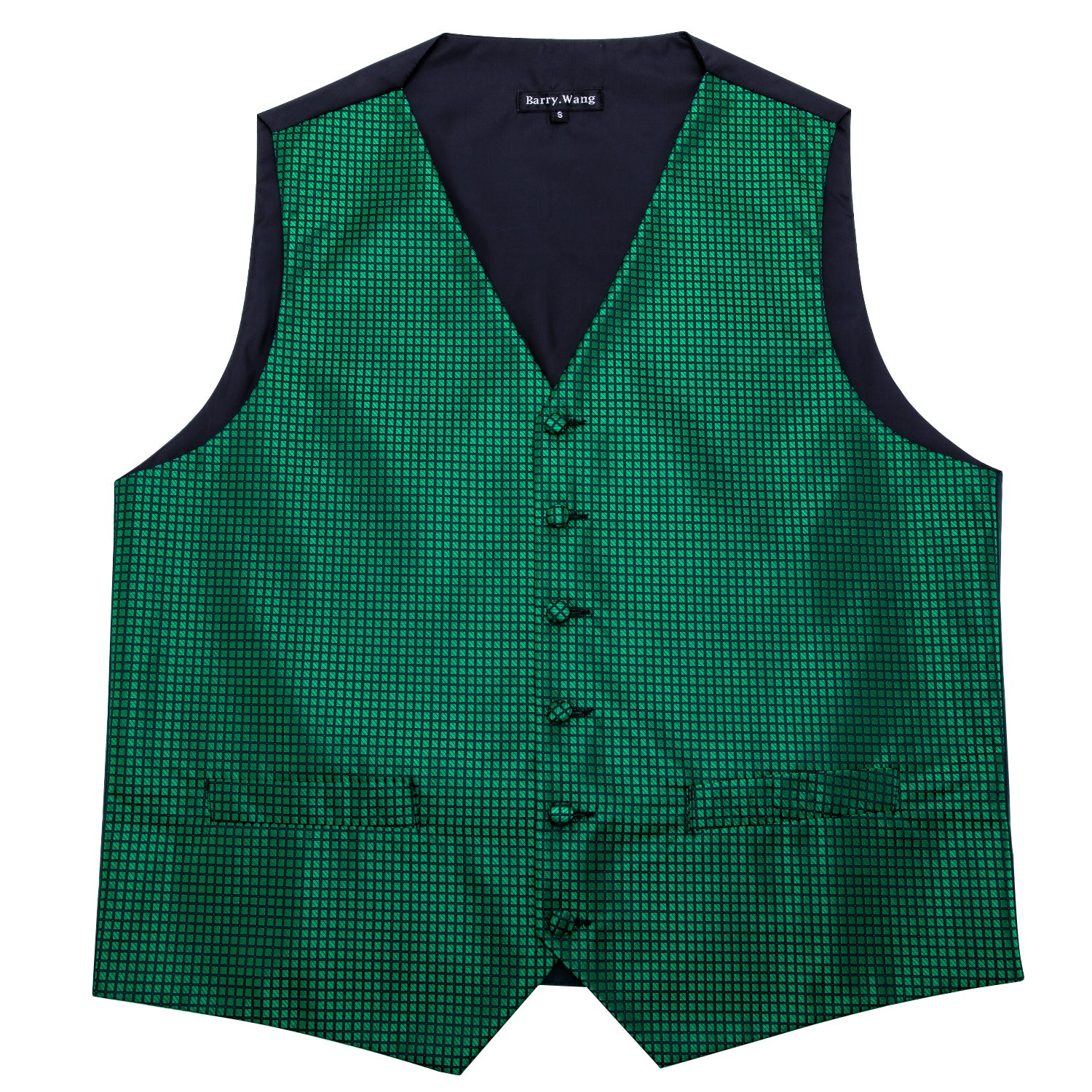 Men's Green Plaid Silk Vest Necktie Pocket square Cufflinks